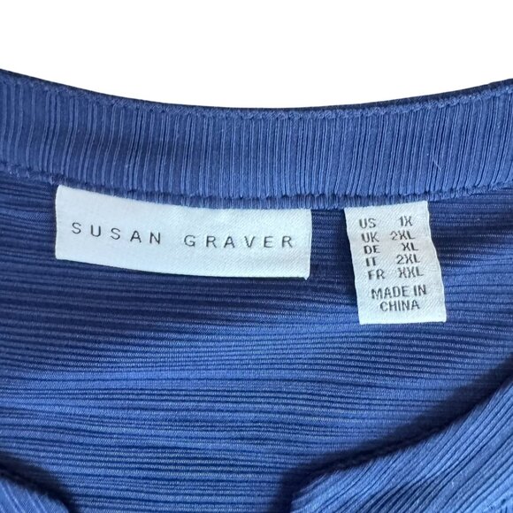 Susan Graver Navy Liquid Knit Button Front‎ Shirt Womens 1X Gold Buttons Career - Picture 5 of 8